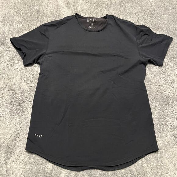 BYLT Shirt Mens Large Black Drop Cut Crewneck Curved Hem Performance Gym - Picture 1 of 7